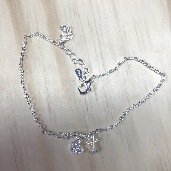 Sterling Silver 925 Star Moon Anklet - Picture 2 of 2